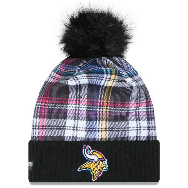 Minnesota Vikings womens new era black minnesota vikings 2024 nfl crucial catch cuffed knit hat with pom Collection | Vikings Online Shop