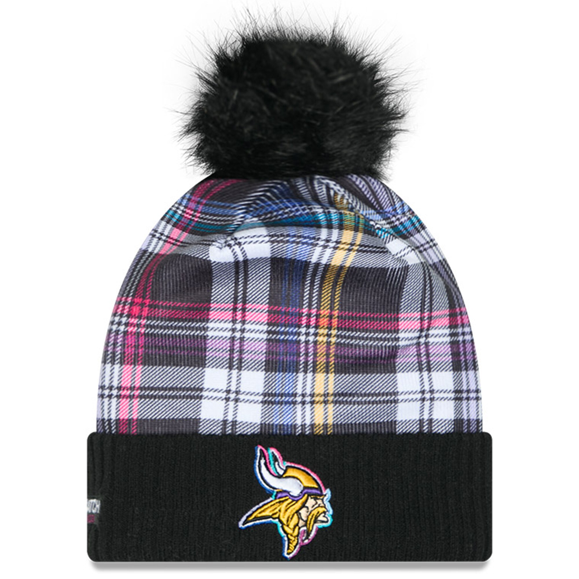 Minnesota Vikings womens new era black minnesota vikings 2024 nfl crucial catch cuffed knit hat with pom Collection | Vikings Online Shop