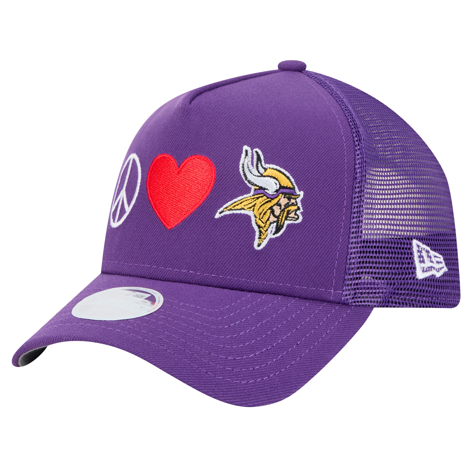 Minnesota Vikings womens new era purple minnesota vikings peace  love trucker 9forty adjustable hat Collection | Vikings Online Shop