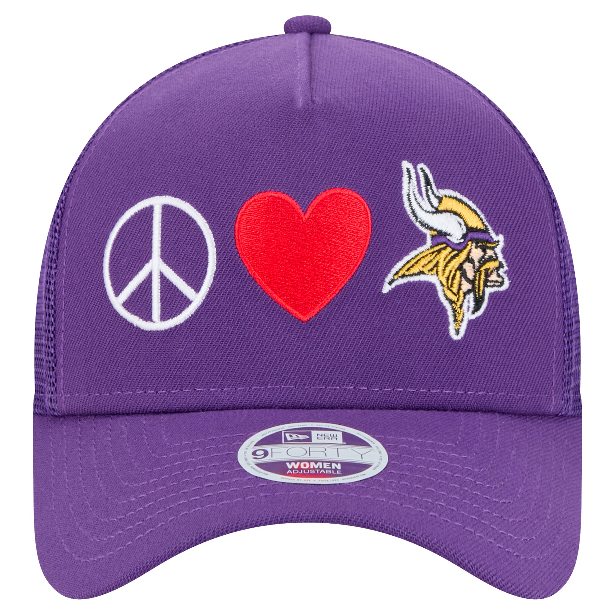 Minnesota Vikings womens new era purple minnesota vikings peace  love trucker 9forty adjustable hat Collection | Vikings Online Shop