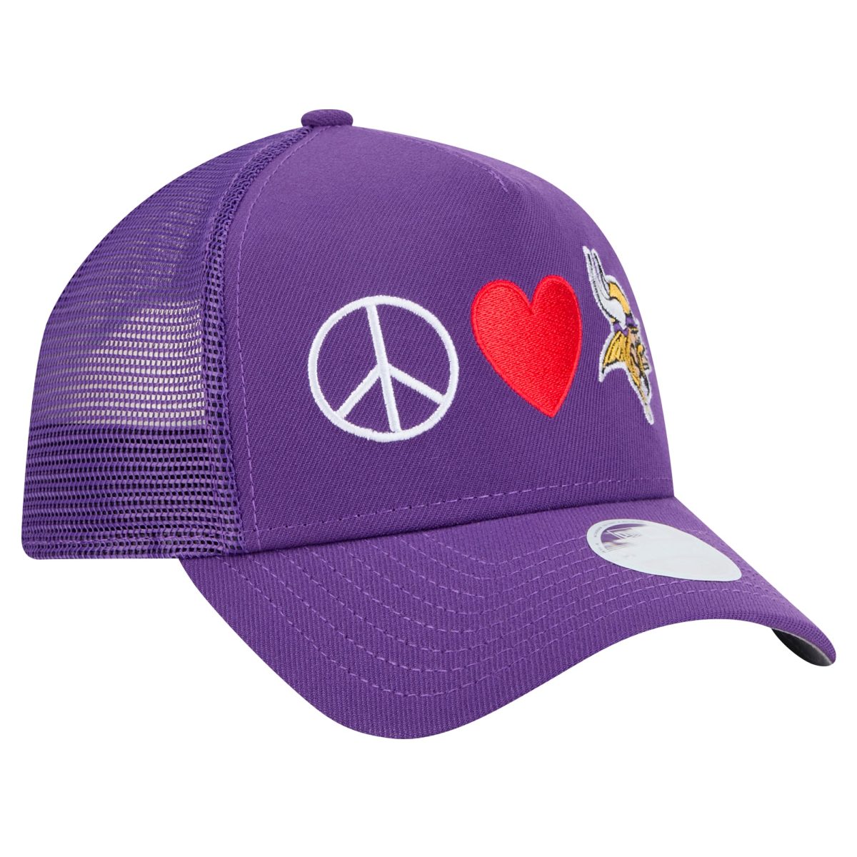 Minnesota Vikings womens new era purple minnesota vikings peace  love trucker 9forty adjustable hat Collection | Vikings Online Shop