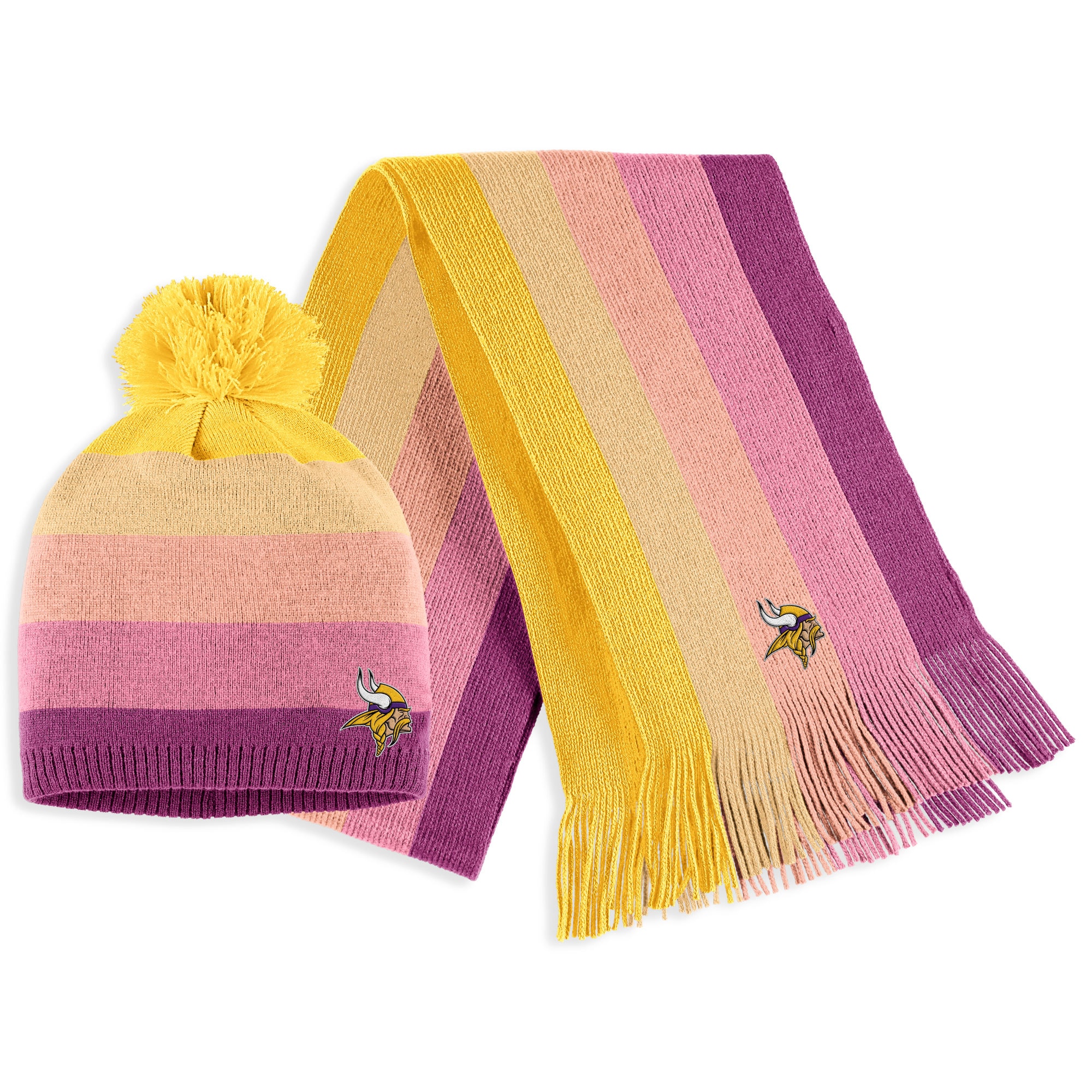Minnesota Vikings womens wear by erin andrews gold minnesota vikings ombre pom knit hat and scarf set Collection | Vikings Online Shop