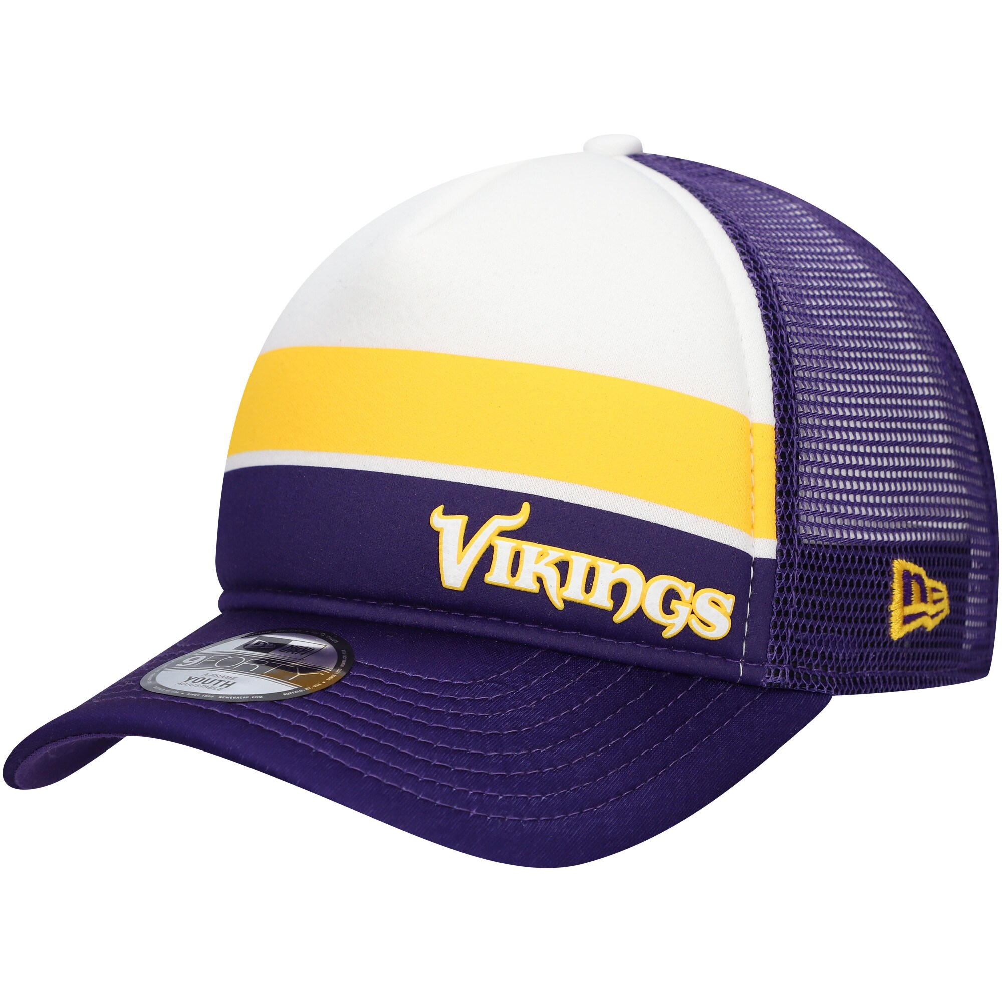 Minnesota Vikings youth new era purple minnesota vikings sport night color block 9forty a-frame trucker adjustable hat Collection | Vikings Online Shop